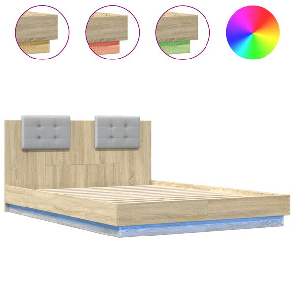 vidaXL Bed Frame with LED without Mattress Sonoma Oak 150x200 cm King Size