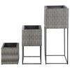 vidaXL Garden Raised Beds 3 pcs Poly Rattan Grey
