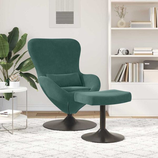 vidaXL Egg Chair with Footstool Dark Green 63 x 73 x 90 cm Velvet