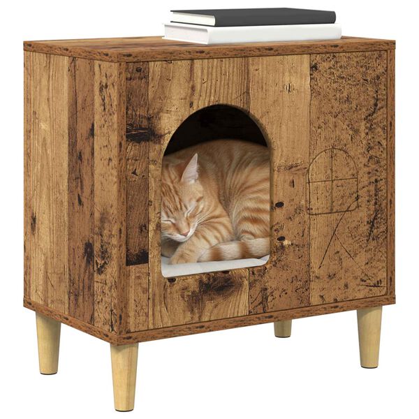 vidaXL Cat House Old Wood 51 x 30 x 52 cm Engineered Wood