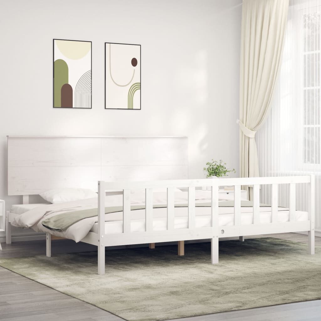 vidaXL Bed Frame with Headboard White Super King Size Solid Wood