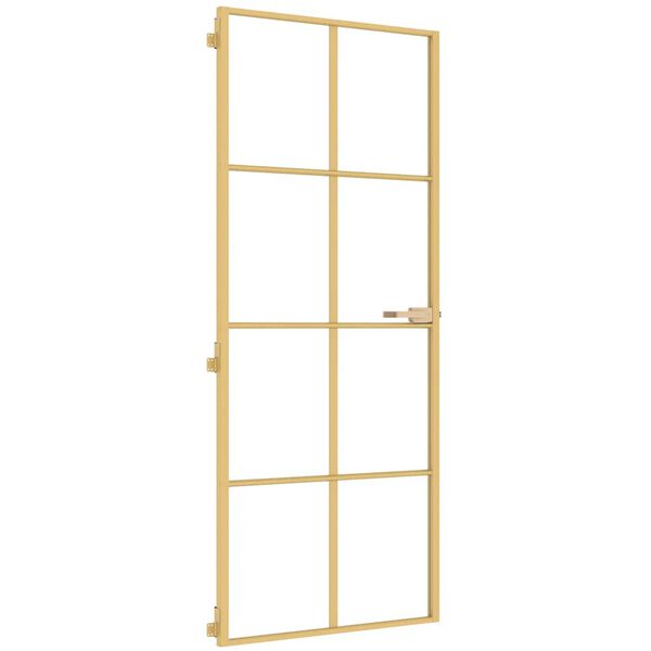 vidaXL Interior Door Slim Golden 83x201.5 cm Tempered Glass and Aluminium