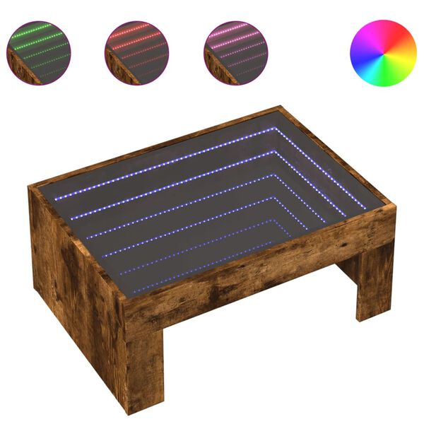 vidaXL Coffee Table with Infinity LED Smoked Oak 70x50x30 cm