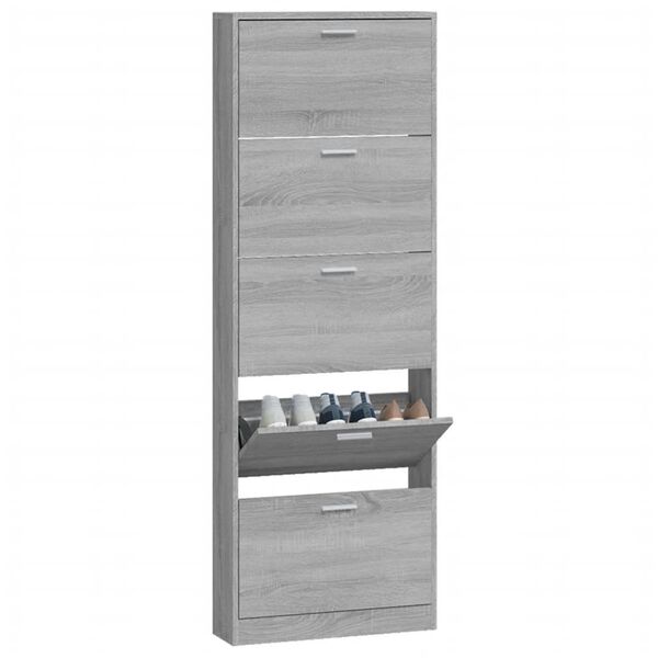 vidaXL Shoe Cabinet Grey Sonoma 59x17x169 cm Engineered Wood