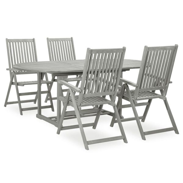 vidaXL 5 Piece Garden Dining Set (150-200)x100cm Solid Acacia Wood Grey