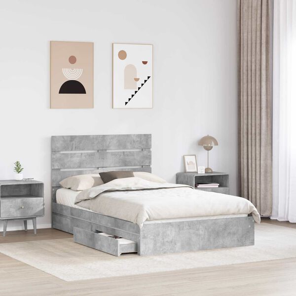 vidaXL Storage Bed Concrete Grey 135 x 190 cm Engineered Wood
