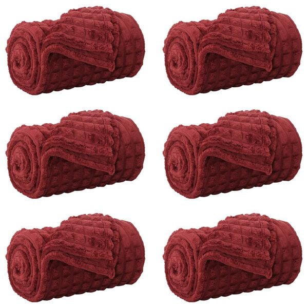 vidaXL Throw Blankets 6 pcs Bordeaux Red 150 x 130 cm Fleece