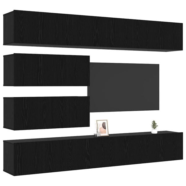 vidaXL TV Cabinet Set Wall-mounted 6 pcs Black Oak Engineered Wood