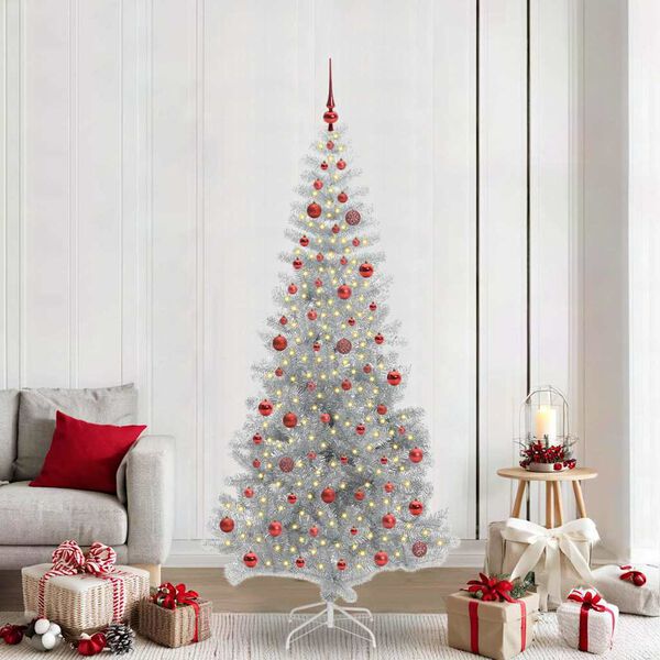 vidaXL Christmas Tree with 300 LEDs with Stand Silver 210 cm PET