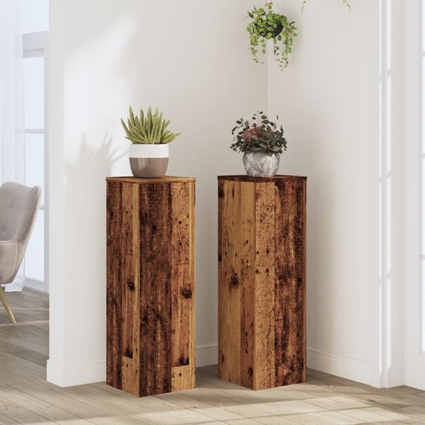 vidaXL Plant Stand 2pcs Old Wood 25x25x80 cm Engineered Wood