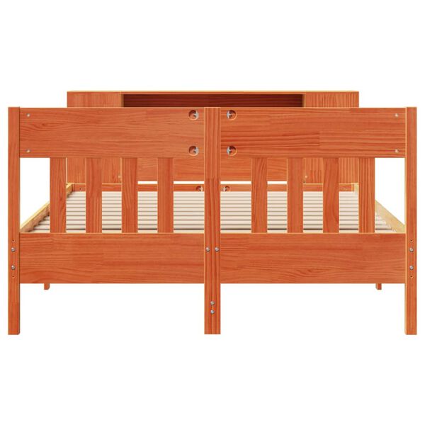 vidaXL Bookcase Bed without Mattress Wax Brown 140x190cm Solid Wood Pine