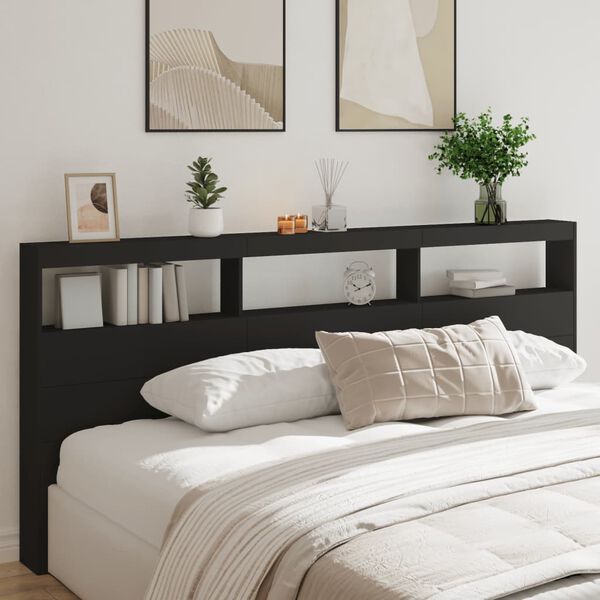 vidaXL Headboard Cabinet with LED Black 220x17x102 cm