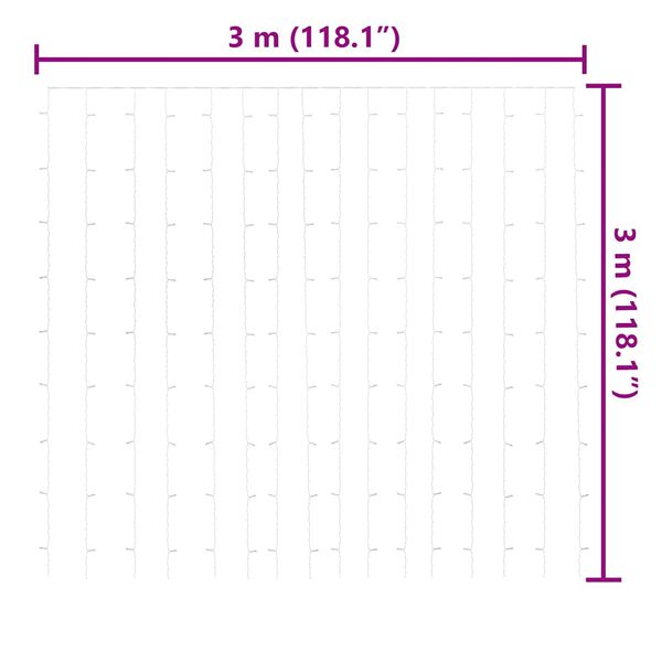vidaXL LED Curtain Fairy Lights 3x3m 300 LED Cold White 8 Function