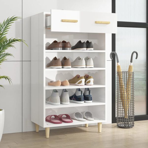 vidaXL Shoe Cabinet High Gloss White 60x35x105 cm Engineered Wood