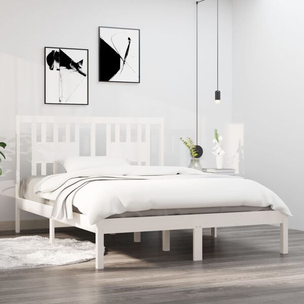vidaXL Bed Frame without Mattress White Solid Wood 120x200 cm (810013+818661)