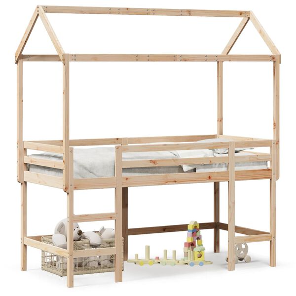 vidaXL Loft Bed with Ladder and Roof without Mattress 90x190 cm Single