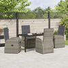 vidaXL Garden Dining Set with Cushion 5 pcs Grey Poly Rattan