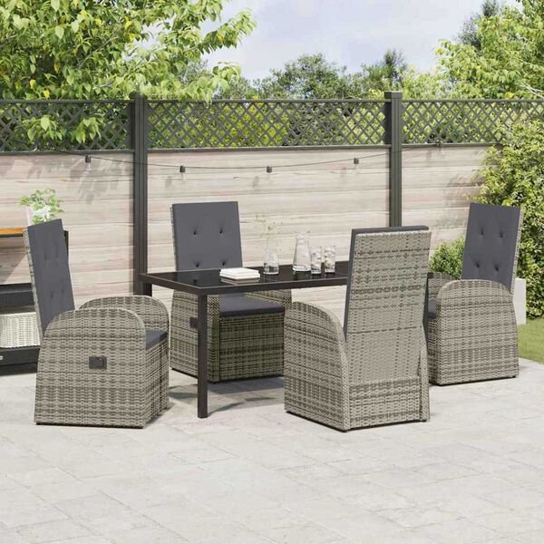 vidaXL Garden Dining Set with Cushion 5 pcs Grey Poly Rattan