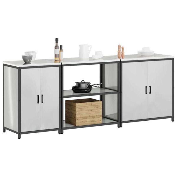 vidaXL Kitchen Storage Set with Shelf 3 pcs Silver Galvanised Steel