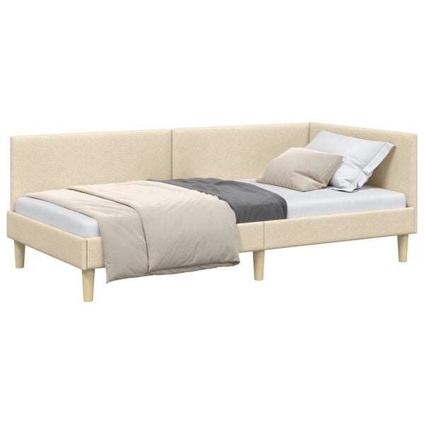 vidaXL Corner Bed Frame with Headboard Cream 90 cm x 200 cm Velvet