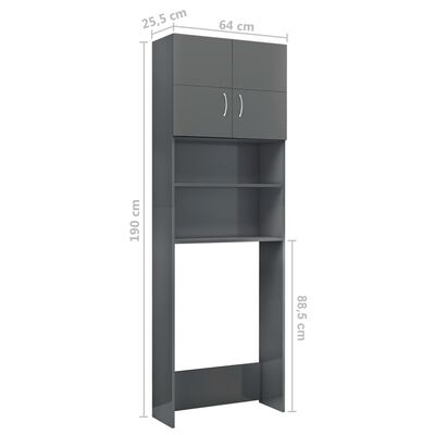 vidaXL Washing Machine Cabinet High Gloss Grey 64x25.5x190 cm Engineered Wood