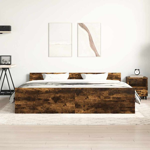 vidaXL Bed Frame without Mattress Smoked Oak 180x200 cm Super King