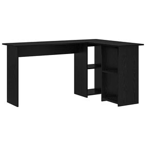 vidaXL Desk with Shelf Black Oak 142 x 102 x 73 cm Engineered Wood