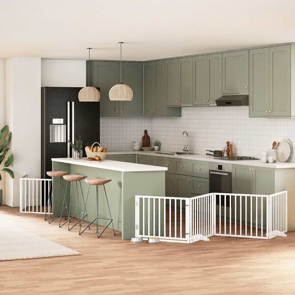 vidaXL Dog Gate with Door Foldable 10 Panels White 800 cm Poplar Wood