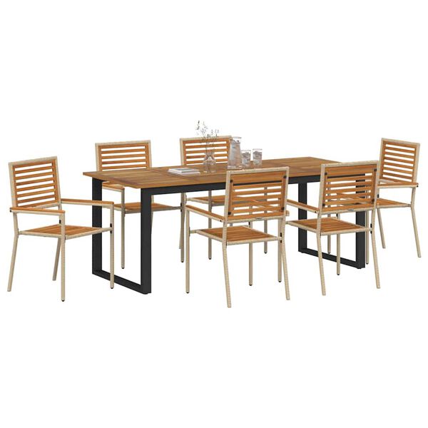 vidaXL Garden Dining Set 7 pcs Beige Solid Acacia Wood