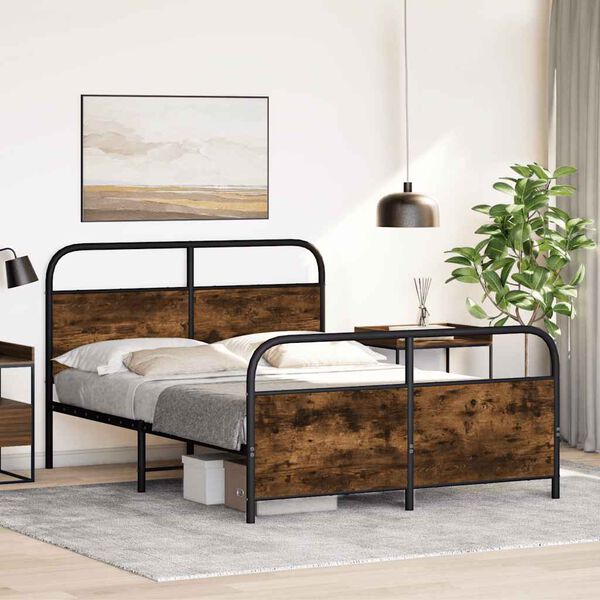 vidaXL Bed Frame Without Mattress 120x190 cm Small Double Smoked Oak Engineered Wood