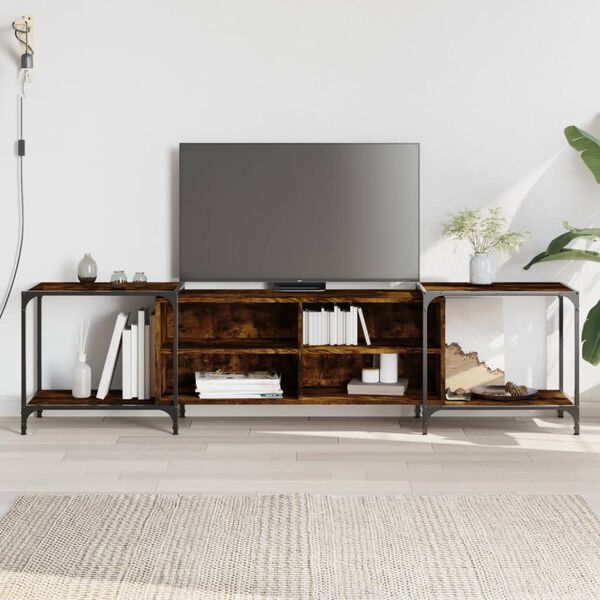 vidaXL TV Cabinet Smoked Oak 203x37x50 cm Engineered Wood