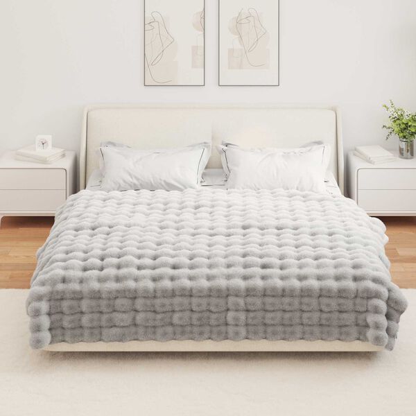 vidaXL Faux Rabbit Fur Blanket Grey 150 x 220 cm Polyester