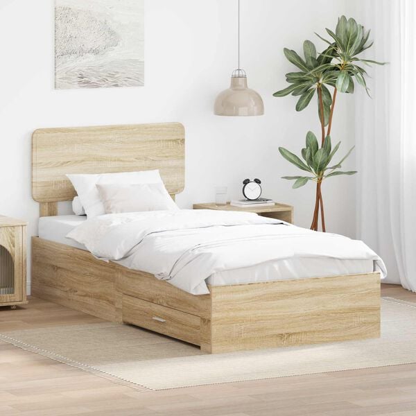 vidaXL Bed Frame with Headboard Sonoma Oak 90 x 190 cm Engineered Wood