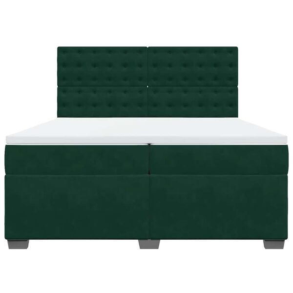 vidaXL Box Spring Bed with Mattress Dark Green 200x200 cm Velvet