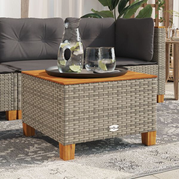 vidaXL Garden Table Grey 55x55x36 cm Poly Rattan Acacia Wood