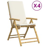 vidaXL 4 Piece Folding Bistro Chairs with Cream White Cushions Bamboo