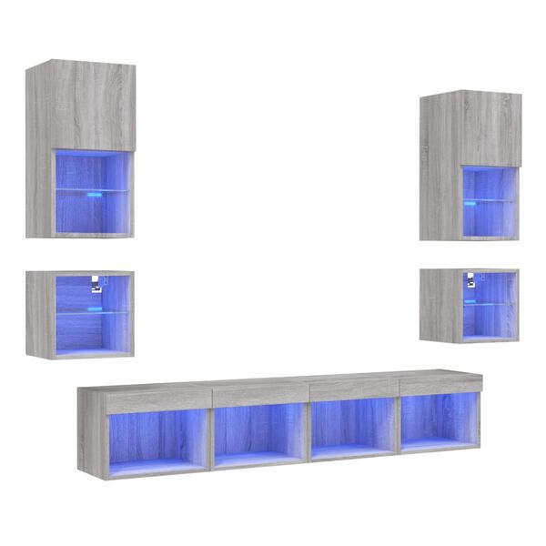 vidaXL 8 Piece TV Wall Units with LED Grey Sonoma Engineered Wood
