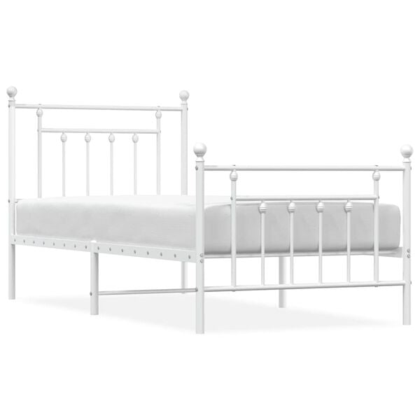 vidaXL Metal Bed Frame without Mattress with Footboard White 90x190cm