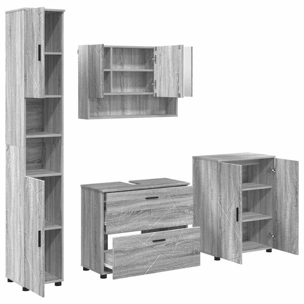 vidaXL Bathroom Furniture Set with Drawer with Shelf 4 pcs Grey Sonoma