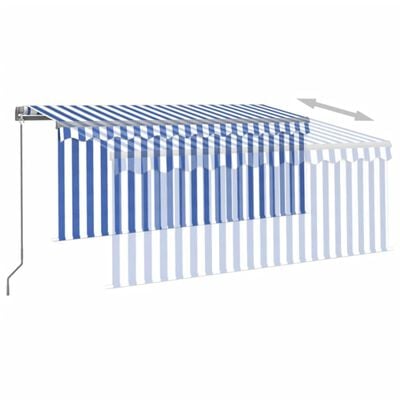 vidaXL Manual Retractable Awning with Blind 3x2.5m Blue&White