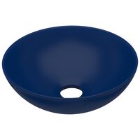 vidaXL Bathroom Sink Ceramic Dark Blue Round