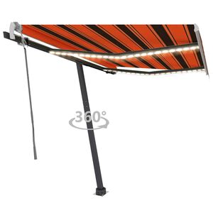 vidaXL Manual Retractable Awning with LED 300x250 cm Orange and Brown