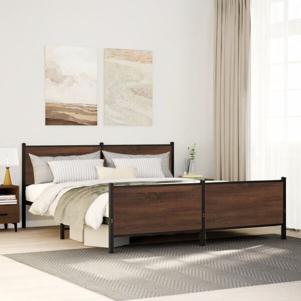 vidaXL Metal Bed Frame without Mattress Brown Oak 180x200 cm Super King