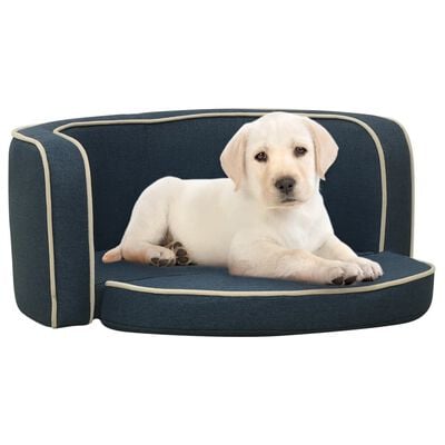 vidaXL Foldable Dog Sofa Blue 76x71x30 cm Linen Washable Cushion