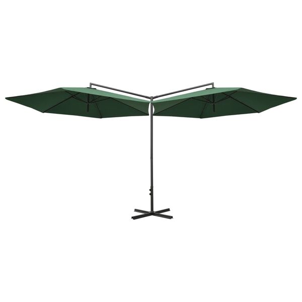 vidaXL Double Garden Parasol with Steel Pole Green 600 cm
