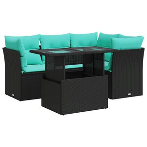 vidaXL 5 Piece Garden Sofa Set with Cushions Black Poly Rattan Acacia