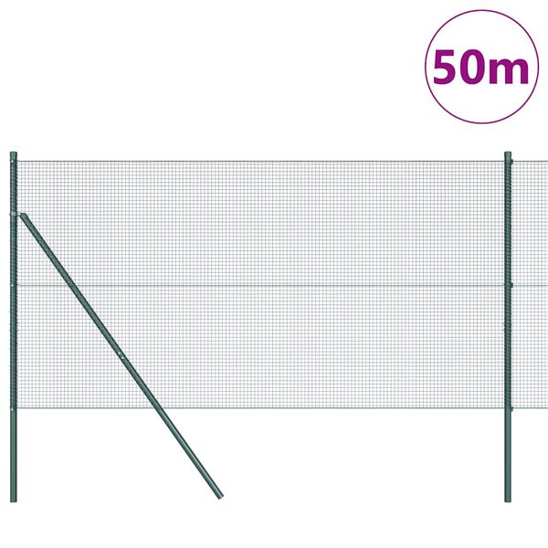 vidaXL Fence Post Green 50 x 1 m (16 x 16 mm mesh) Steel and PVC