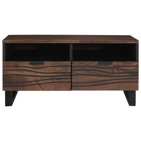 vidaXL Coffee Table Brown and Black 80 x 54 x 40 cm Solid Acacia wood