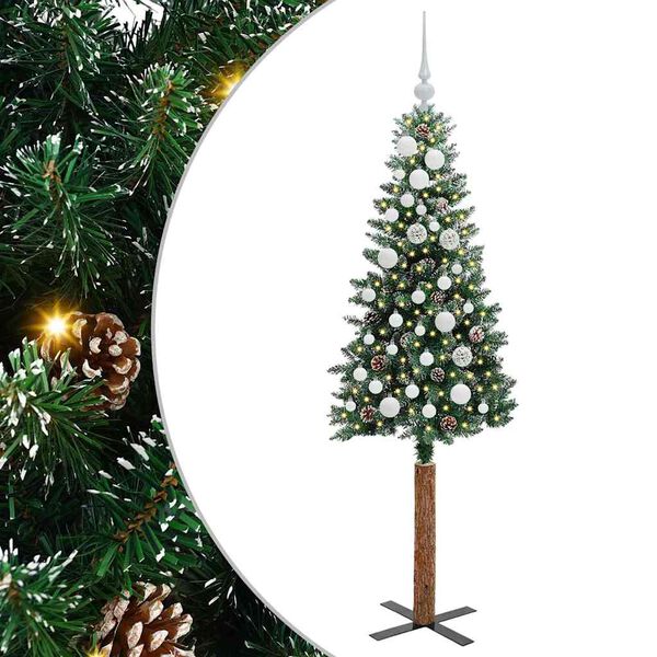 vidaXL Slim Christmas Tree with 150 LEDs Green and White 150 cm