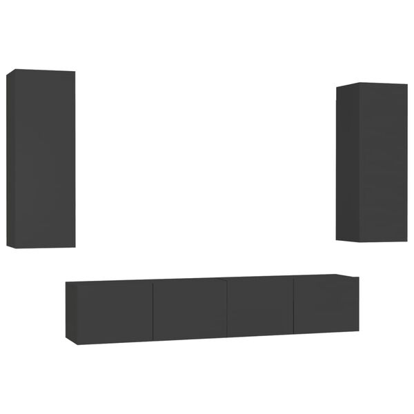 vidaXL 4 Piece TV Cabinet Set Black Engineered Wood